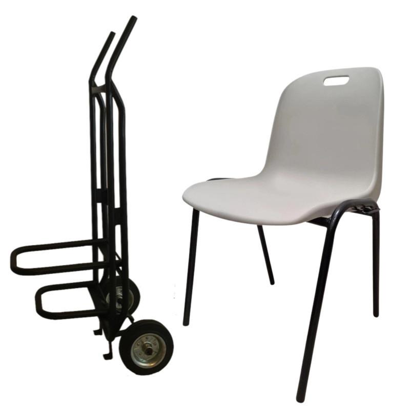 Lot de 80 chaises à coque Emma gris soie + 1 diable de transport pour chaises empilables_0