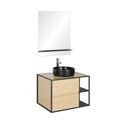 MOB-IN Ensemble meuble simple vasque EDISSON 70 cm + vasque + miroir - marron métal 3760232702727_0