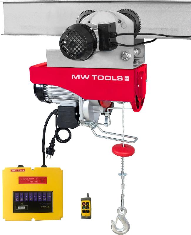Palan électrique à câble 200/400kg 12/6m 1 kW 230 V avec chariot motorisé télécommande SANS fil MW Tools TH200-R_0