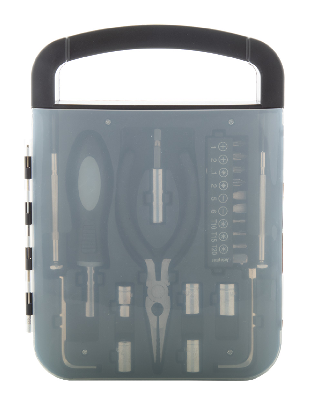 Set d'outils en métal - 22 pièces - avec valise en plastique - tournevis, pince, clés Allen, douilles et mèches_0