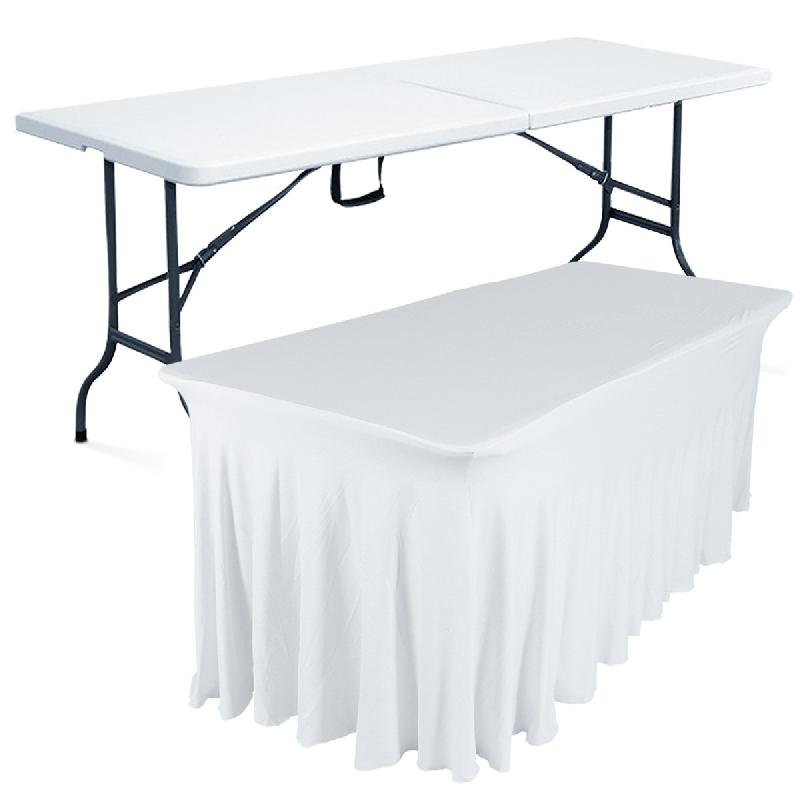 Table pliante noire 180 cm PEHD et acier + 4 rehausseurs