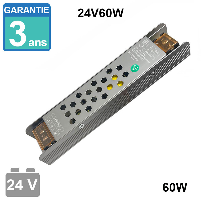 Alimentation 24V continu - 60W - 2.5A - IP20 - structure aluminium - référence 24V60W_0
