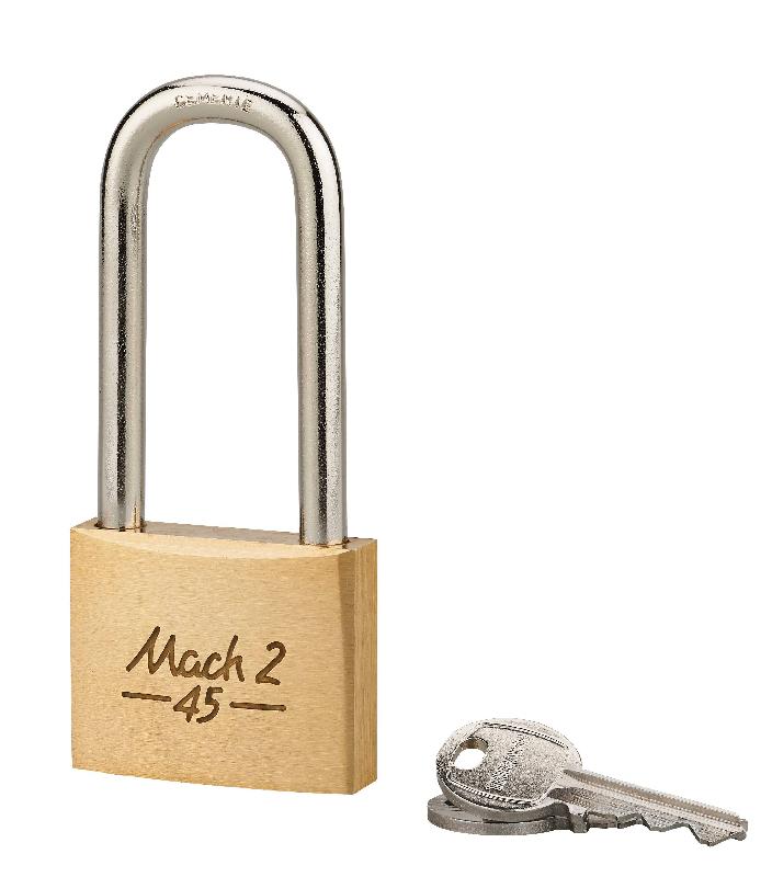 Cadenas à clé Mach 2 - 45 mm anse demi-haute - Corps laiton monobloc et anse acier cémenté_0