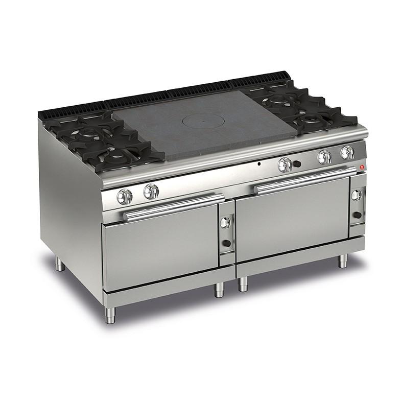 Fourneau - 4 feux vifs gaz + plaque coup de feu sur 2 fours gaz - 70QTP2FG161 - 46KW - 1600x700x870mm_0