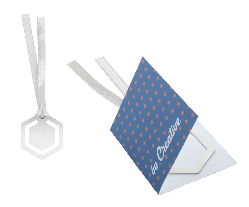Marque-page en acier inoxydable avec ruban argenté - Carte de vœux en papier sur mesure avec impression numérique_0