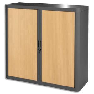 Easyoffice armoire démontable corps en ps teinté anthracite rideau hêtre l110x h104x p41,5 cm_0
