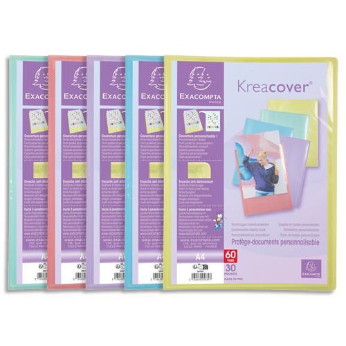 PROTEGE-DOCUMENTS PERSONNALISABLE EXACOMPTA - PP KREACOVER 60 VUES - COLORIS ASSORTIS PASTEL - LOT DE 10