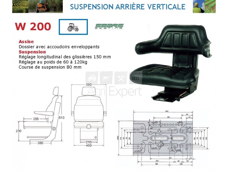 Siège suspension mécanique arrière ert200 assise standard._0