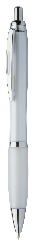 Stylo à bille en plastique - corps transparent, grip coloré et parties chromées brillantes - encre bleue_0
