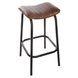 Tabouret de bar industriel BRANDY - cuir vintage marron et métal noir - L 42 x P 40 x H 75 cm_0