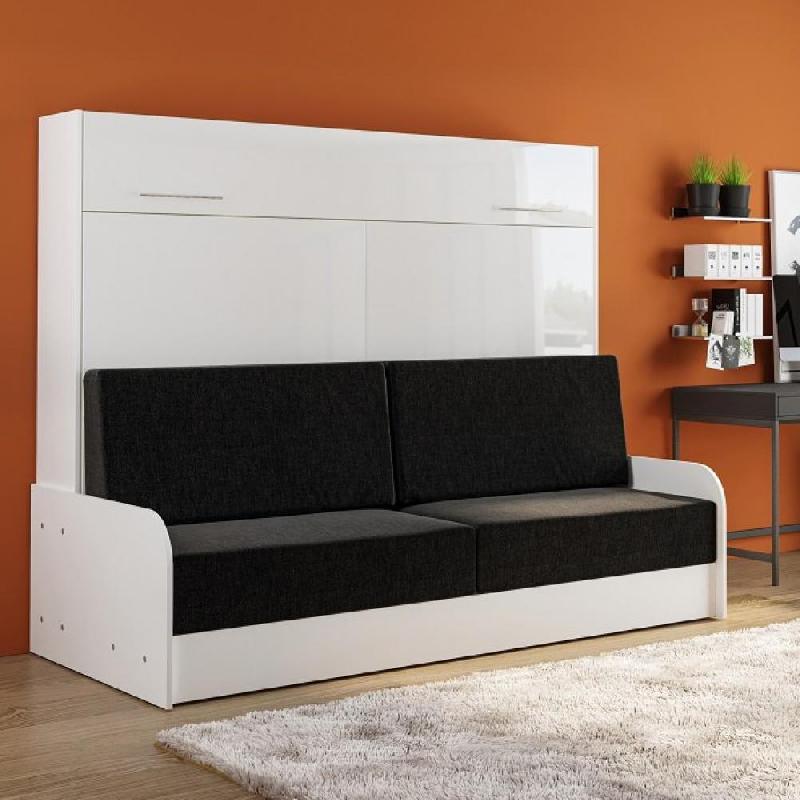 ARMOIRE LIT ESCAMOTABLE VERTIGO SOFA ACCOUDOIRS FAÇADE BLANC BRILLANT CANAPÉ ANTHRACITE 160*200 CM_0