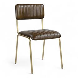 Bistromania Chaise en cuir YORK - Vert olive - Pieds dorés - KH002_0