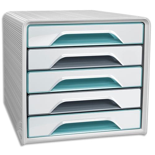 Cep module de classement Smoove 5 tiroirs - blanc et vert d'eau - dimensions 36x27,1x28,8 cm_0