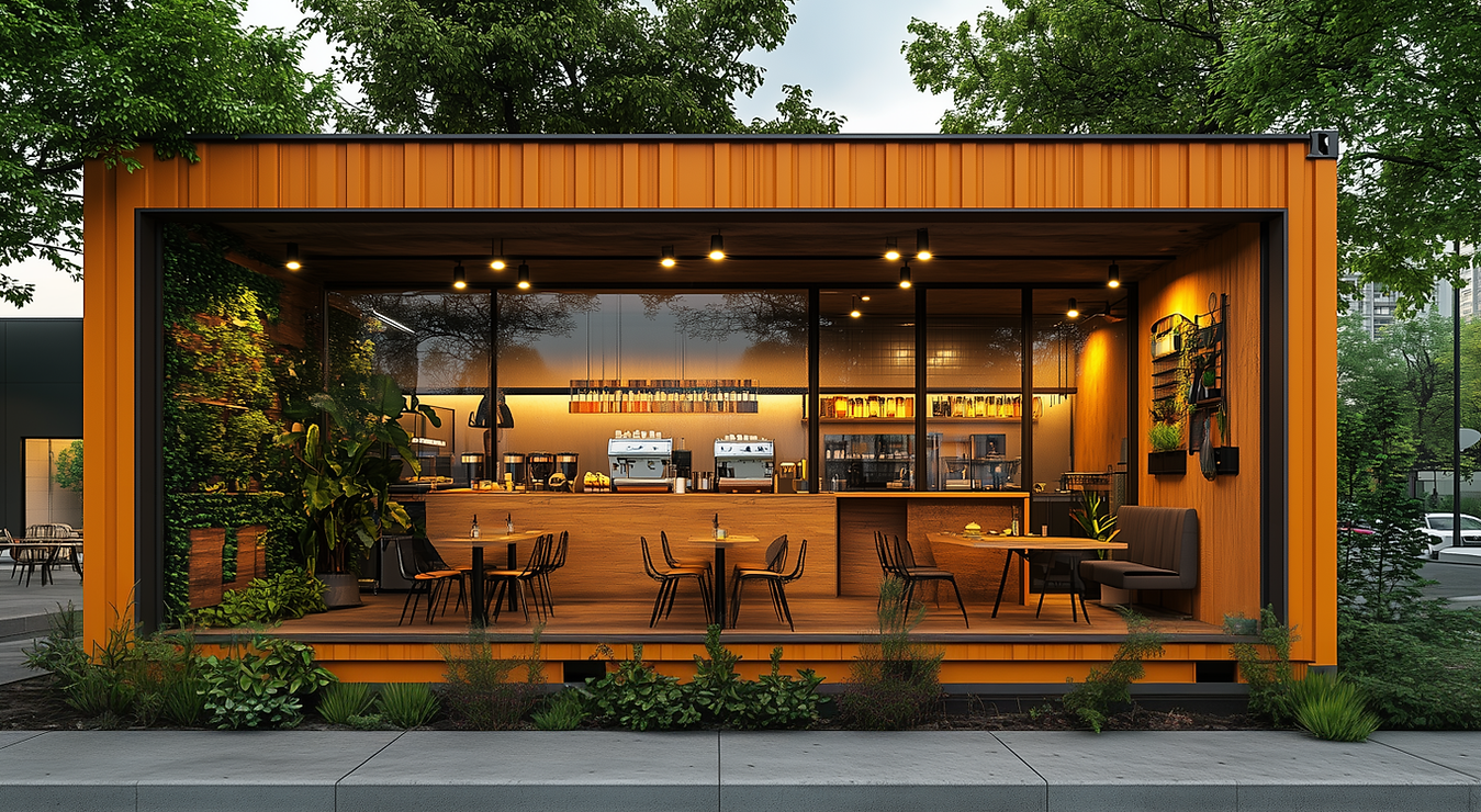Container aménagé LA CAFETERIA - espace moderne, convivial, mobile et écoresponsable avec cuisine équipée et personnalisation_0