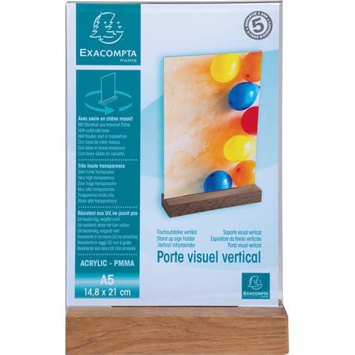Exacompta porte-visuel droit en acrilyque transparent, socle en bois, format a5 vertical_0