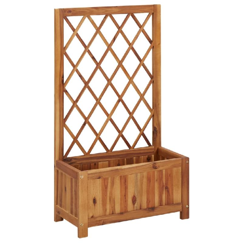 Jardinière lit surélevé en bois massif d'acacia avec treillis intégré - 100 cm - pour plantes et fleurs_0