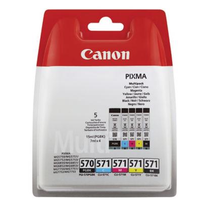 Pack 5 cartouches Canon PGI 570-CLI 571 noir + cyan + magenta + jaune pour imprimantes jet d'encre_0