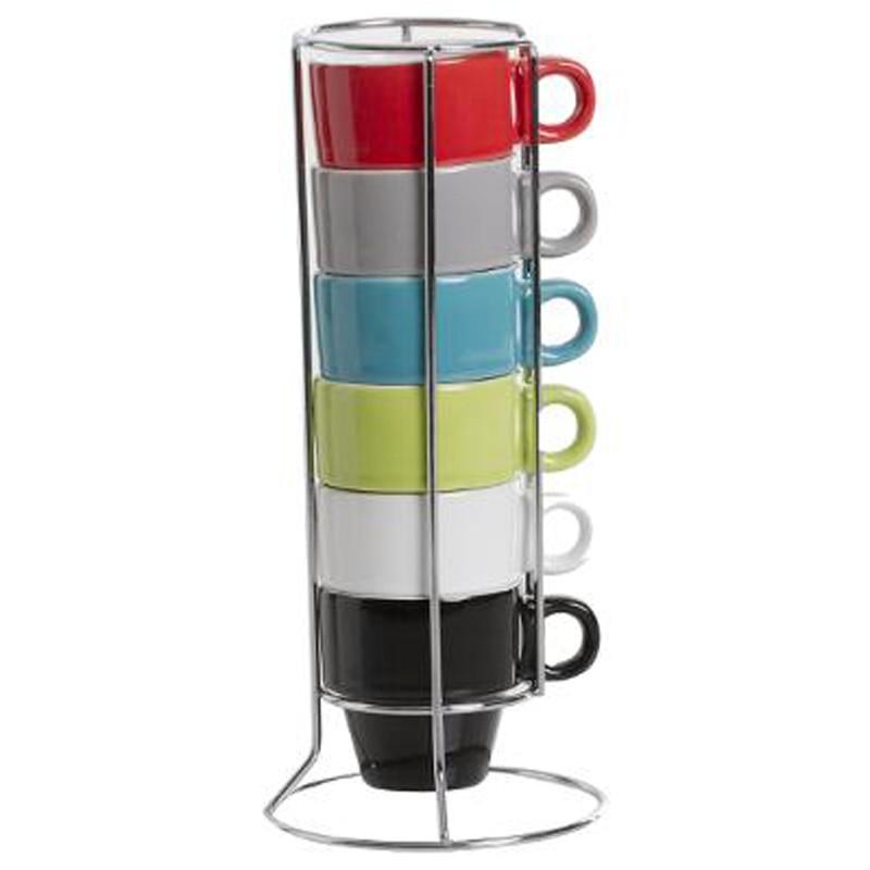 Tasse à café expresso x6 So City - Céramique multicolore avec support en métal - Paris Prix_0
