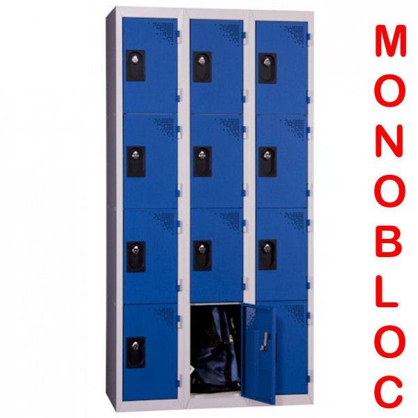 Vestiaire monobloc 3 colonnes de 4 cases Largeur de case : 400 mm_0