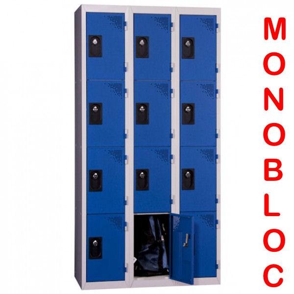 Vestiaire monobloc Rolléco - 3 colonnes de 4 cases - Largeur de case 400 mm_0