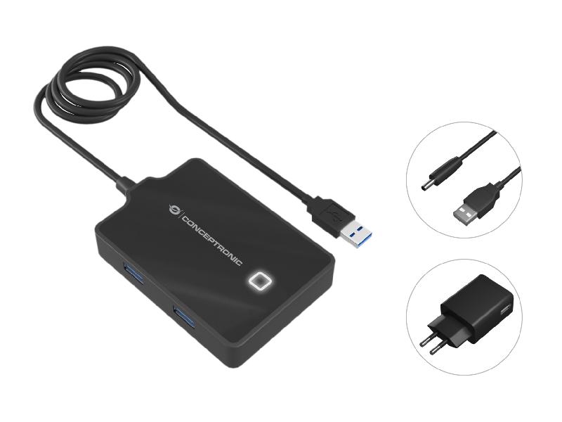 Conceptronic HUBBIES11BP - Hub USB 3.2 Gen 1 Type-A avec 4 ports et câble de 0,9 m_0