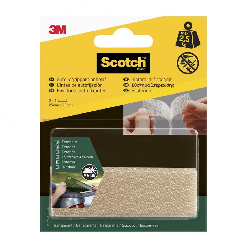 4 bandes auto-agrippantes transparentes SCOTCH - 7,6 cm x 25 mm - fixation extra forte, résistantes aux intempéries_0