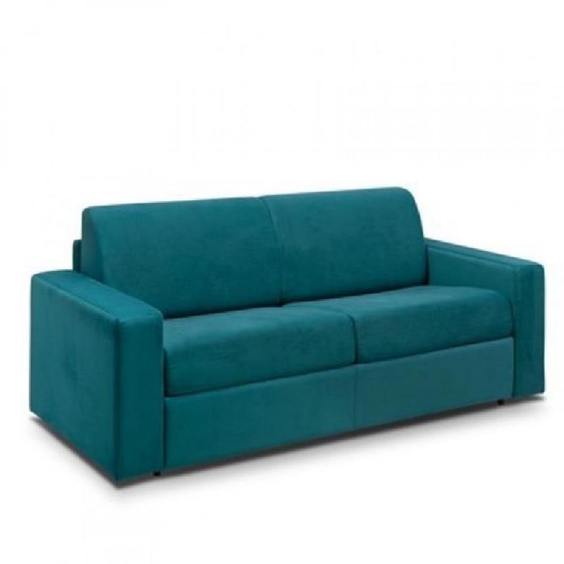 Canapé convertible express Midnight Amore - sommier à lattes 160 cm - matelas 16 cm - velours bleu paon - fabrication italienne_0