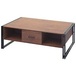 Décoshop26 - Table basse deux tiroirs et quatre compartiments de rangement 45x110x60 cm MDF en métal aspect chêne sauvage 04_0008425 - 3000262557271_0