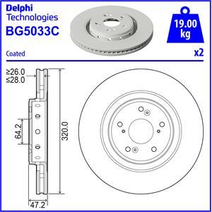 Disque de frein ventilé Delphi BG5033C - Boîte de 2 disques pour montage avant_0