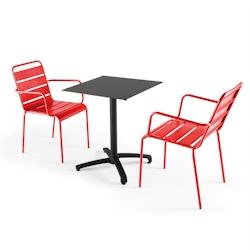 Oviala Business Ensemble table de jardin stratifié noir et 2 fauteuils rouge - Oviala - rouge métal 108223_0