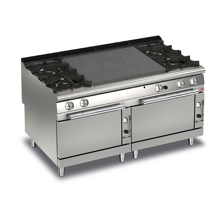Fourneau feux vifs gaz avec plaque coup de feu sur 2 fours gaz - modèle 90QTP2FG161 - 59 kW - 1600x900x870 mm_0