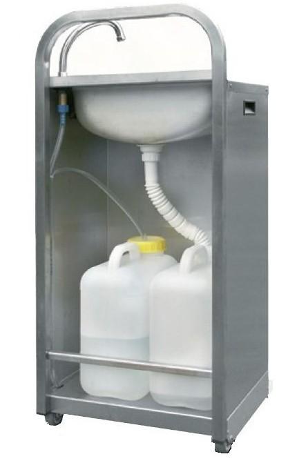 Lave-mains autonome en inox AISI 304L - pompe à pied - 2 jerricans 13L - dimensions 460x380x1000mm_0