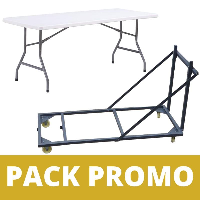 Lot de 10 ou 20 tables pliantes rectangulaires 152 cm en polypro + chariot de transport - DMC Direct_0