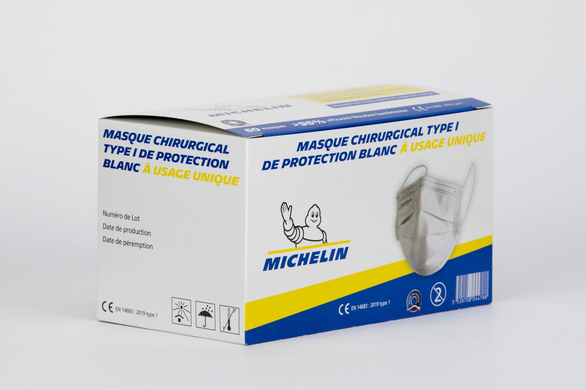 Masque chirurgical adulte type 1 michelin - lot de 2 boîtes de 50 unités_0