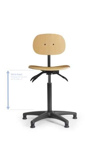 Siège d'atelier bois asynchrone - référence boisasynvhp - réglable en hauteur de 58 à 84 cm_0