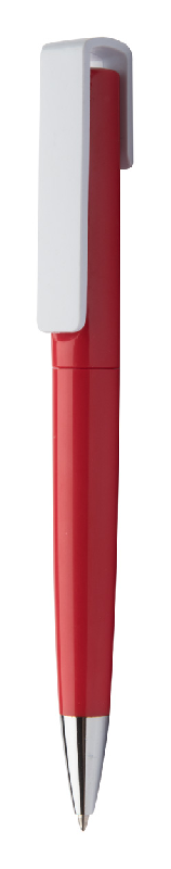 Stylo à bille twist en plastique - large clip pour impression - encre bleue - couleur rouge_0