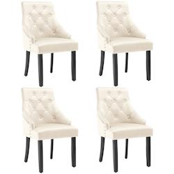 Tectake Lot 4 chaises de salle à manger matelassée en velours crème/noir - 405839 - beige Bois massif 405839_0