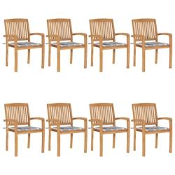 VidaXL Chaises De Jardin Empilables Avec Coussins Lot De 8 Teck Solide - multicolore 3073254_0