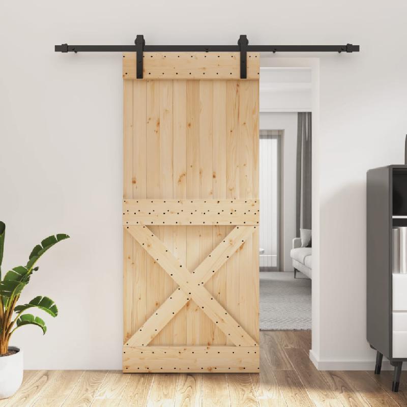 Vidaxl porte coulissante et kit de quincaillerie 90x210 cm pin massif 3203001_0