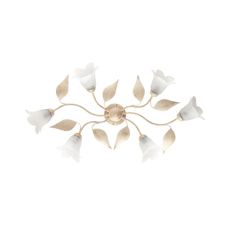 BeLight Plafonnier Olga Fer Ivoire, Déco Or Antique, Verre Albâtre D.14, 6 Lumières 70X52 Cm Design Lumineux Vintage - beige 8050713212391_0
