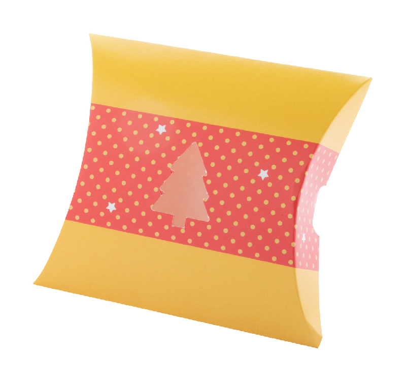 Boîte en forme de petit coussin - sur mesure en papier cartonné imprimé - fenêtre sapin de Noël_0