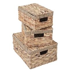 Décoshop26 - Lot de 3 boîtes de rangement avec couvercle en jacinthe d'eau coloris naturel 04_0007499 - 3000262159949_0