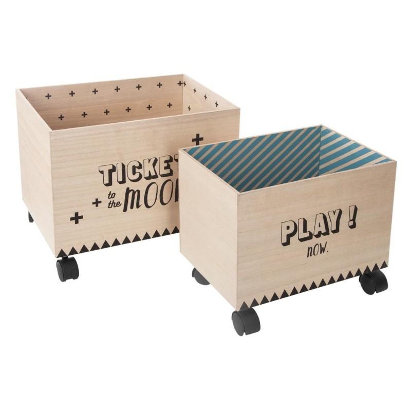 Lot de 2 boîtes de rangement à roulettes 39,5 cm noir - Paris Prix_0