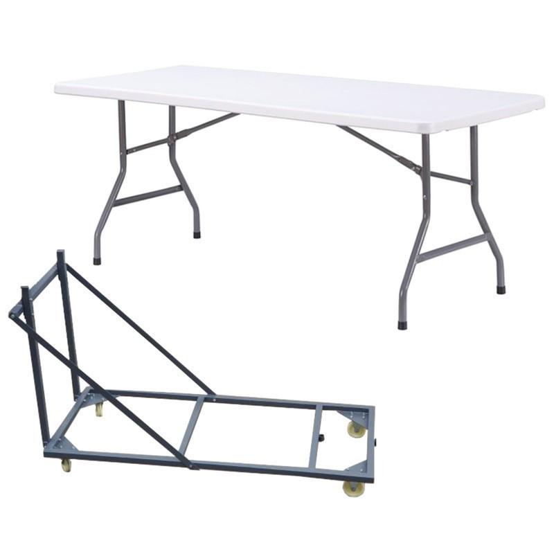 Lot de tables pliantes 183 cm en polypropylène + chariot de transport pour 10 ou 20 tables_0