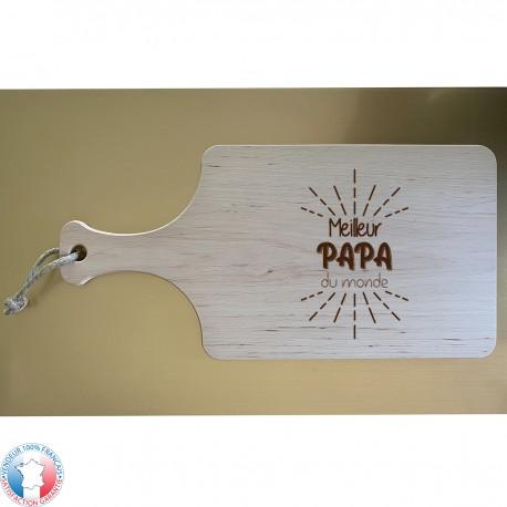 Planche à découper en bois d'aulne - poignée gravée 'Meilleur Papa du Monde' - 3 modèles - Réf. 002-planche-poignee_0