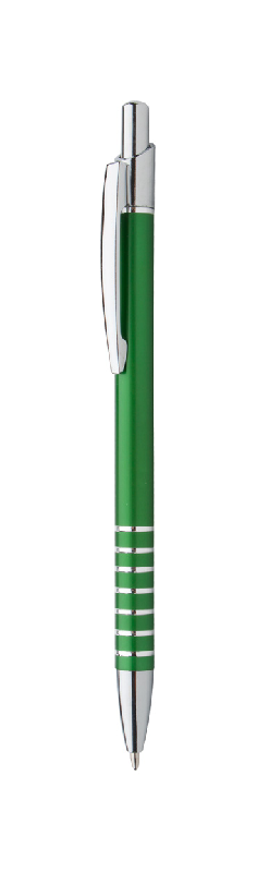 Stylo à bille en aluminium avec anneaux - Clip et poussoir chromés - Encre bleue - Couleur verte - 11g_0