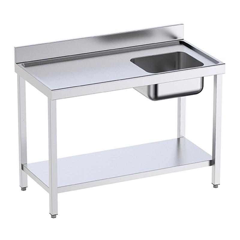 Table inox de préparation avec bords anti-ruissellement, étagère et bac à droite P 700 | Distform - QCDES7 - 2000_0