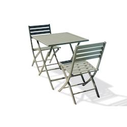 CITY Garden Ensemble repas de jardin 2 places en aluminium kaki - MARIUS - vert aluminium MARIUS-TB70-KAK+2CP_0