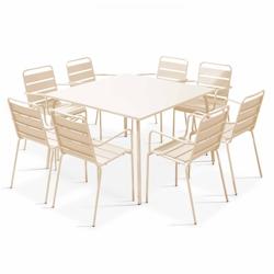 Oviala Business Ensemble table de terrasse carrée et 8 fauteuils en métal ivoire - Oviala - beige acier 109285_0