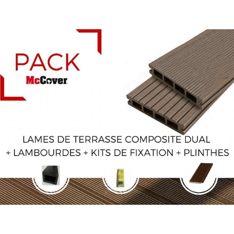 Pack 1 m² - Lames de terrasse composite Dual - Accessoires inclus - 4 coloris - Beige clair - 3600 mm - 25 mm d'épaisseur - Largeur 14 cm_0